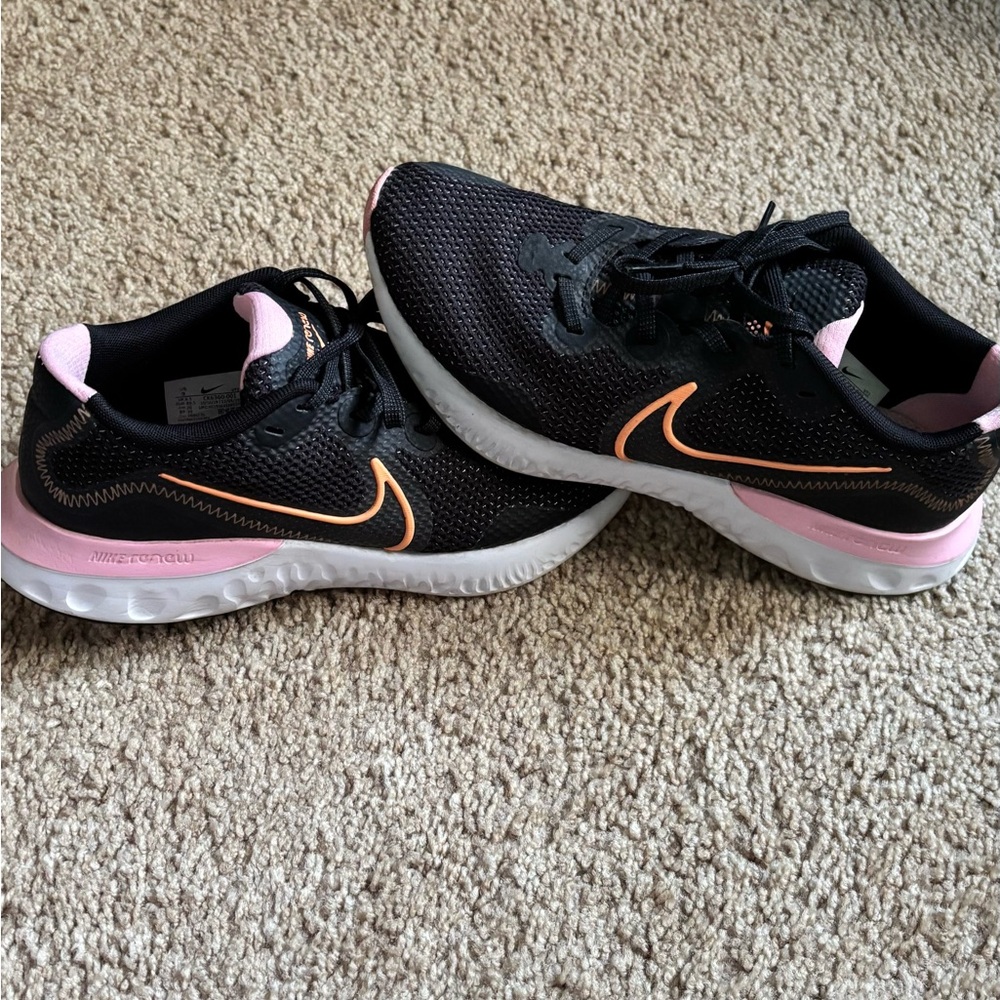 Nike Black and Pink Running Shoes with Orange Swoosh